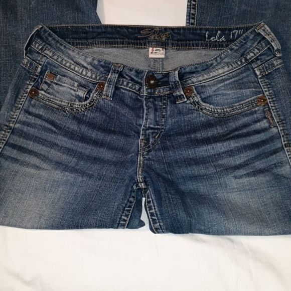Silver Jeans Lola 17" Distressed 28‎ Flare Jeans - Picture 3 of 12